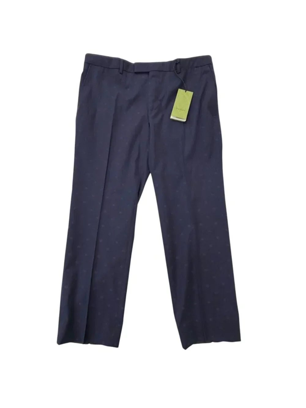 Gucci Wool GG Logo Allover Pattern Single Trousers Pants Navy 52 Swiss